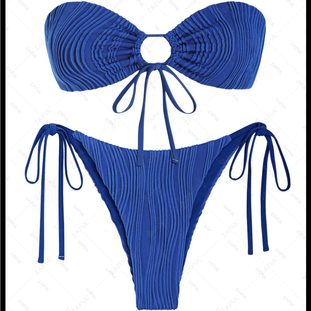 💎 Blue Bandeau Ring-Tie Bikini Set - Women Swim. New with tags and lining!